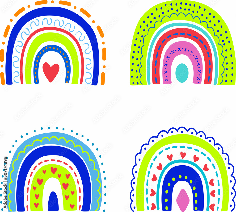 Vector set of bright rainbows with a ornament Vector set of bright rainbows with a ornament