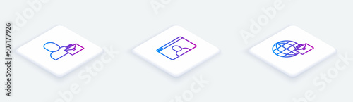 Wallpaper Mural Set Isometric line Freelancer, Video chat conference and Online working. White square button. Vector Torontodigital.ca