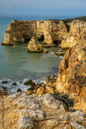 Beautiful view of the Portuguese coastline in the Algarve region.