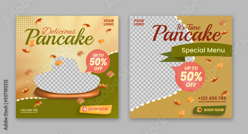 Delicious pancake food menu social media post banner template