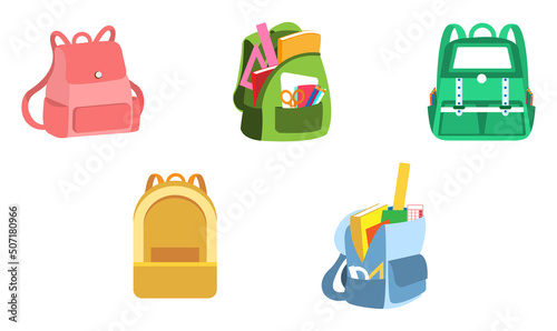 Set of school bags icons School supply flat design Vectorillustration