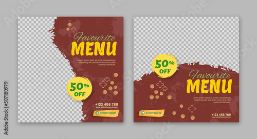 Set of editable square banner template. Favourite menu social media post promotion. Vector illustration with a photo place