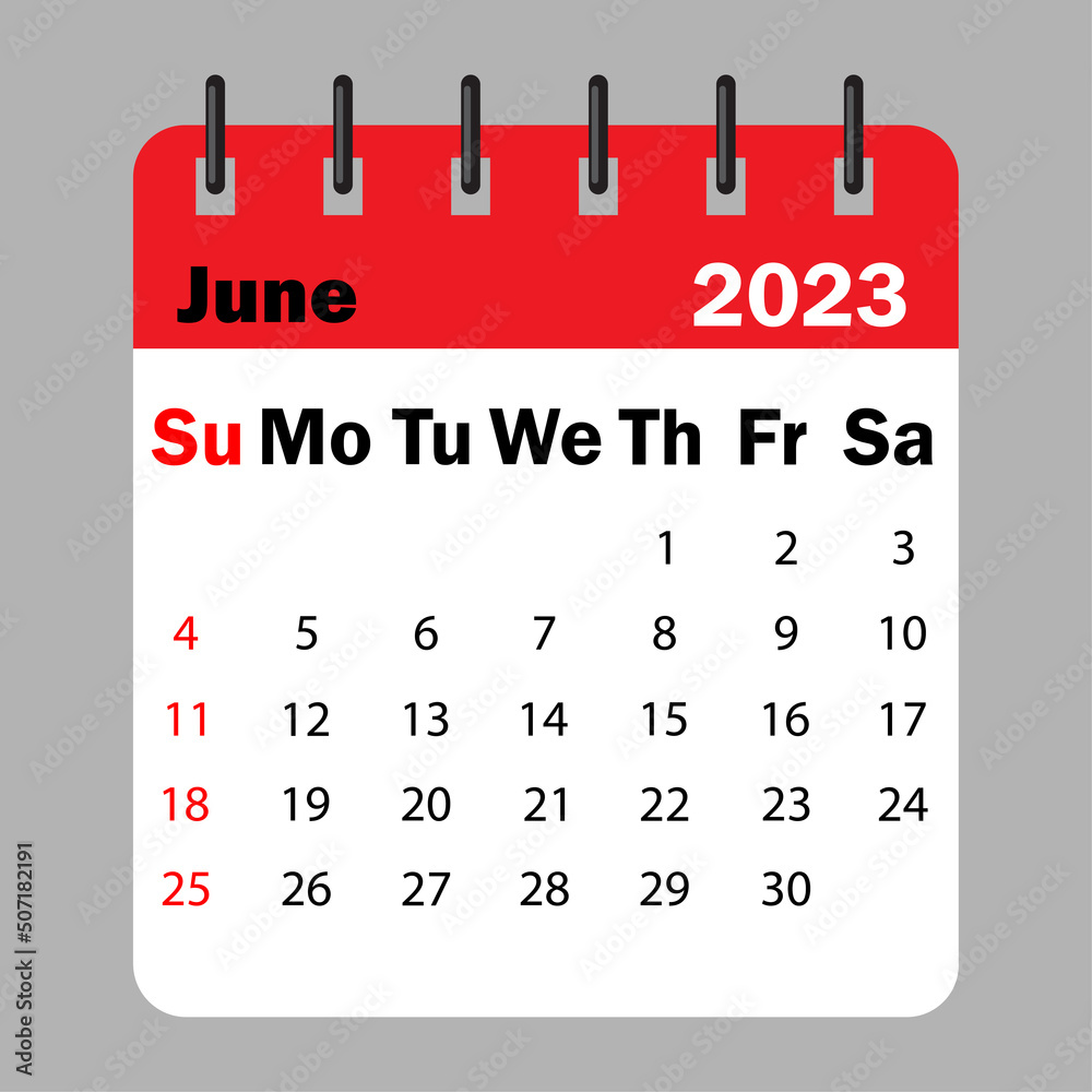 Red calendar june 2023 on a spiral. Calendar reminder 2023. Business