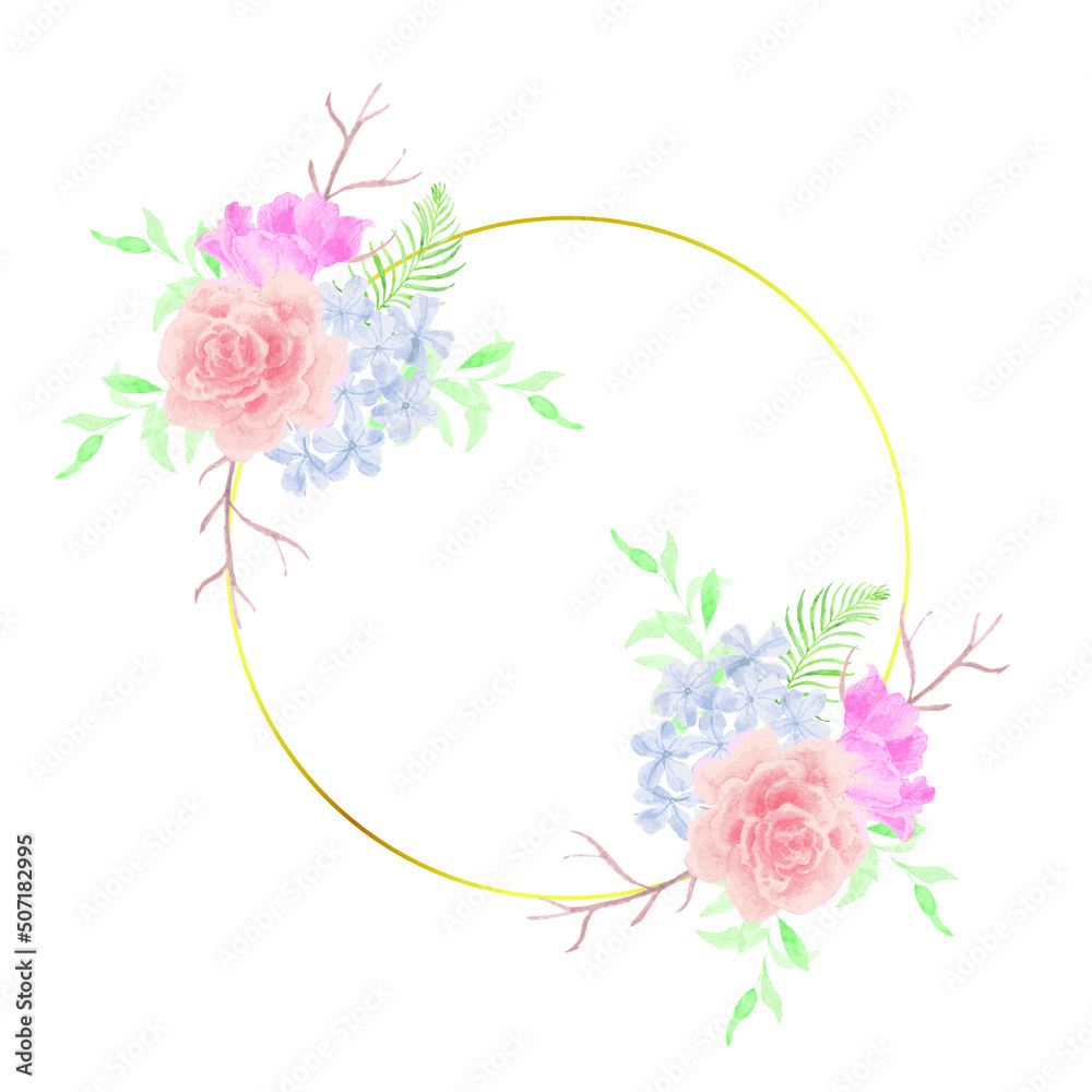 Peach Rose and Blue Flower Watercolor Flower Frame