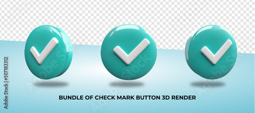 Bundle of 3D render check mark symbol PNG green color, transparent