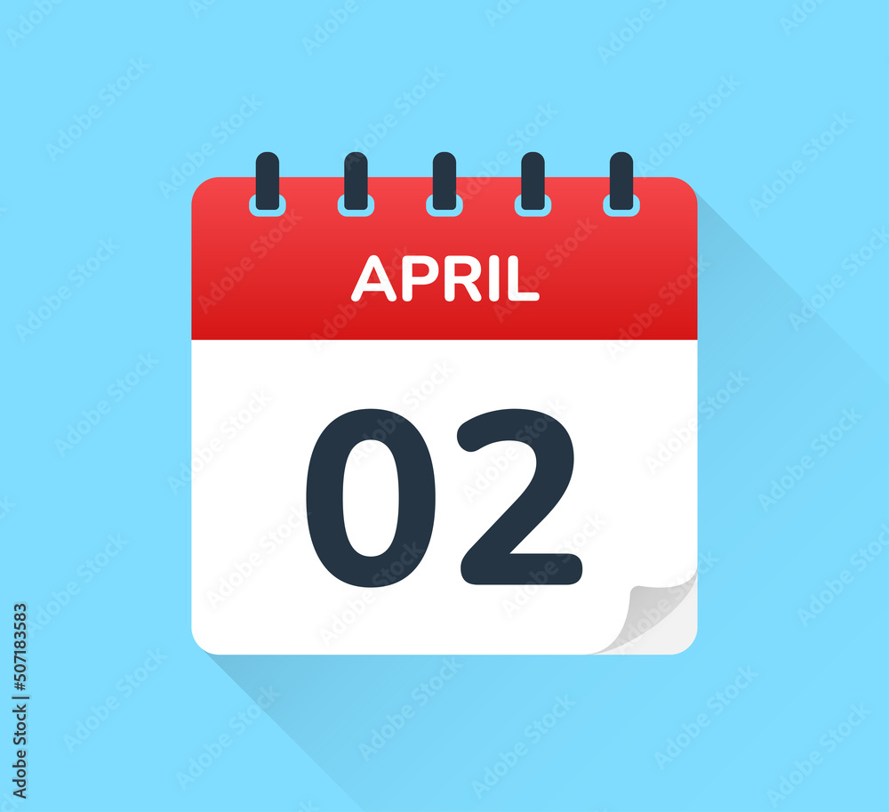 April 2 on calendar - Vector flat design of daily reminder icon. Day of the year. April 2 on calendar - Vector flat design of daily reminder icon. Day of the year.