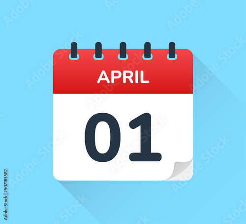 April Fools' Day, first day of the month. April 1 on flat design vector calendar.