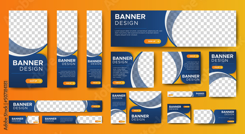 Abstract banner design web template Set, Horizontal header web banner. Modern Gradient Blue cover header background for website design, Social Media Cover ads banner, flyer, invitation card
