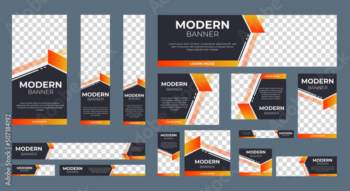 set of corporate web banners of standard size with a place for photos. Vertical, horizontal and square template.
