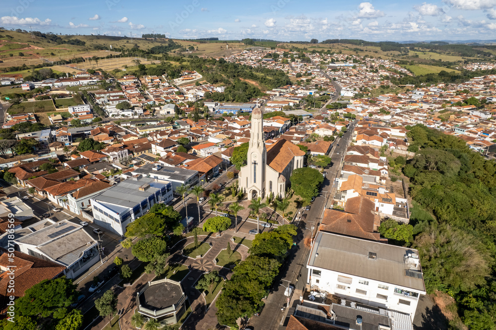 Aerial view of the small town of Cassia, southern Minas Gerais, Brazil.