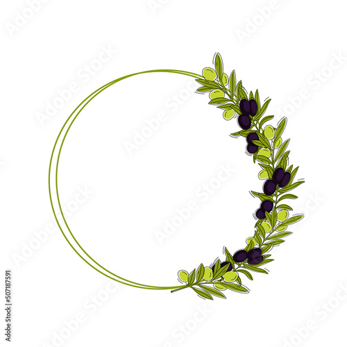 Vector illustration of a round frame with olive branches for design isolated on a white background.