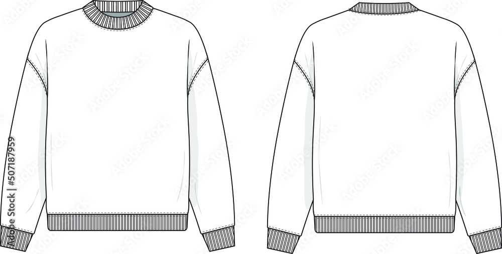 Crewneck sweatshirt flat technical drawing illustration mock-up ...