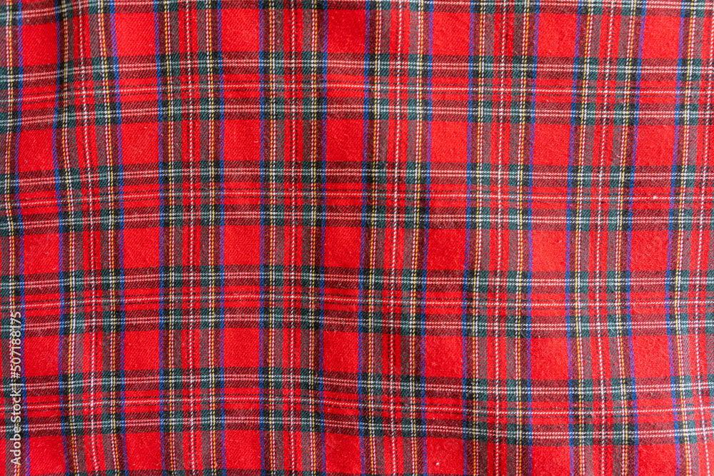 Red Tartan Pattern Fabric Detail Red Tartan Pattern Fabric Detail