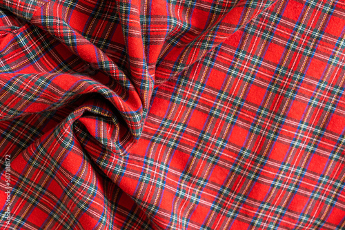 Crumpled Fabric Red Tartan Pattern Fabric