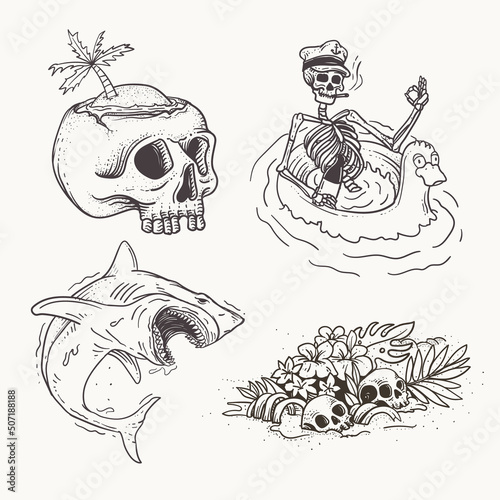 summer chill cartoon set with outline
