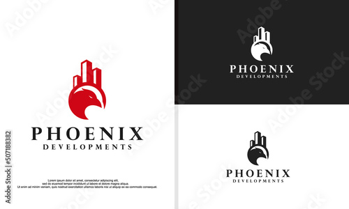 luxury phoenix building logo vector. Creative Phoenix bird logo vector design illustration, real estate logo design.