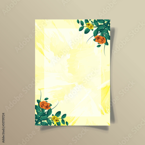 invitation card template with rose flower ornament  splash color style background vector