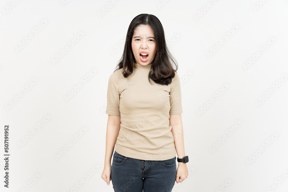 Shouting and angry gesture Of Beautiful Asian Woman Isolated On White Background Shouting and angry gesture Of Beautiful Asian Woman Isolated On White Background