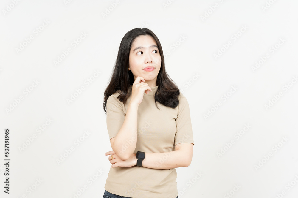 Thinking Gesture Of Beautiful Asian Woman Isolated On White Background Thinking Gesture Of Beautiful Asian Woman Isolated On White Background