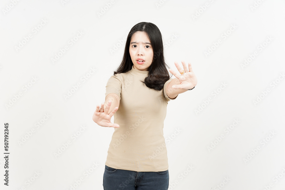 Rejection Hand Gesture Of Beautiful Asian Woman Isolated On White Background Rejection Hand Gesture Of Beautiful Asian Woman Isolated On White Background