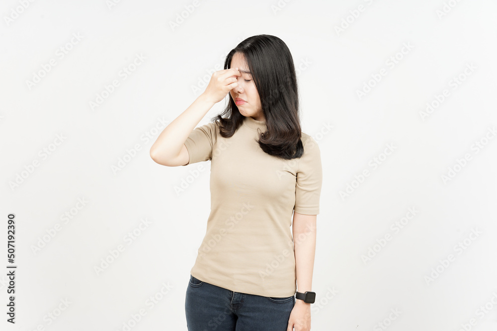 Fototapeta premium Suffering Headache Of Beautiful Asian Woman Isolated On White Background