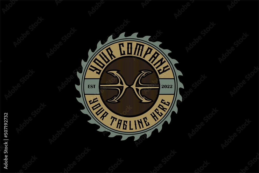 Fototapeta premium STRONG GEAR ANCHOR SHIP MACHINE LOGO VINTAGE