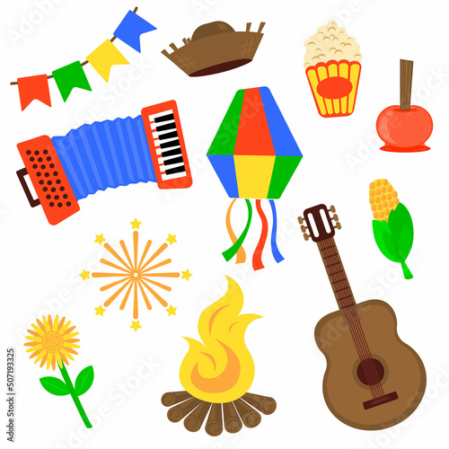 Traditional June festival "Festa junina" in northeastern Brazil. Vector graphics flat design.