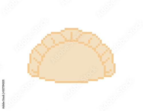 Jiaozi Chinese dumplings pixel art. 8 bit Traditional food in China. pixelated Vector illustration