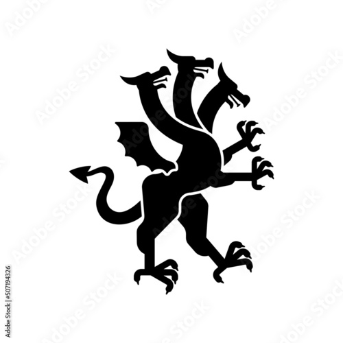 Hydra Heraldic animal silhouette. Fantastic Beast. Monster for coat of arms. Heraldry design element.