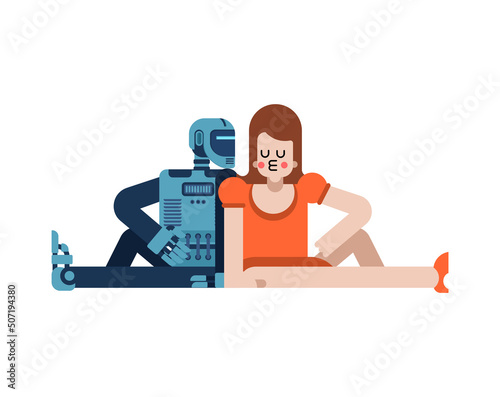 Lovers robot Back to back. Loving couple cyborg and Girl. romantic Romantic relationship. Love and robot illustration 5