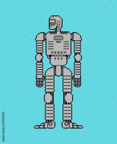 Robot pixel art. Cyborg 8 bit. pixelated Vector illustration