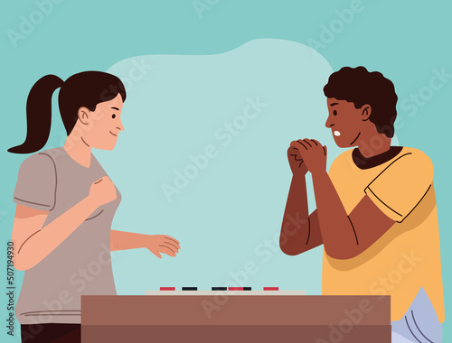 interracial couple playing checkers