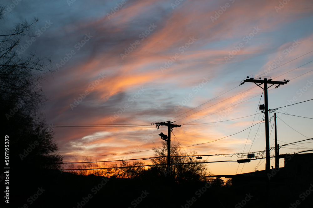 Sunset Clouds through Power Lines
