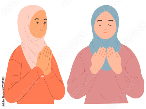 hijab girl pray muslim islam ramadan clipart vector illustration