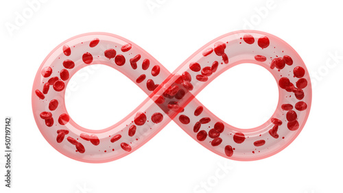 hemoglobin blood vessels infinity symbol red cells system body scientific. ischemic heart disease anemia. medical medicine and disease. gene dna abstract concept. clipping path. 3D Illustration. photo