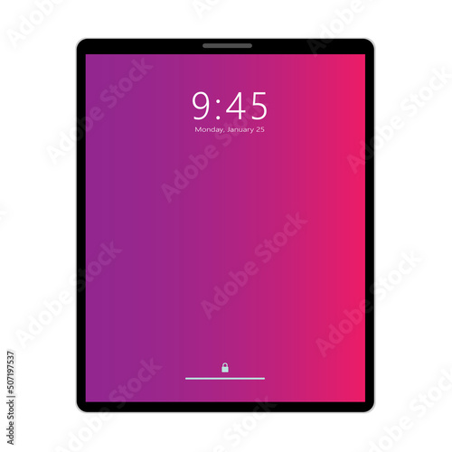 Realistic tablet computer lock screen with abstract colored geometric wallpaper. Big and small modern tablet PC design isolated on white background. jpg image Illustration

