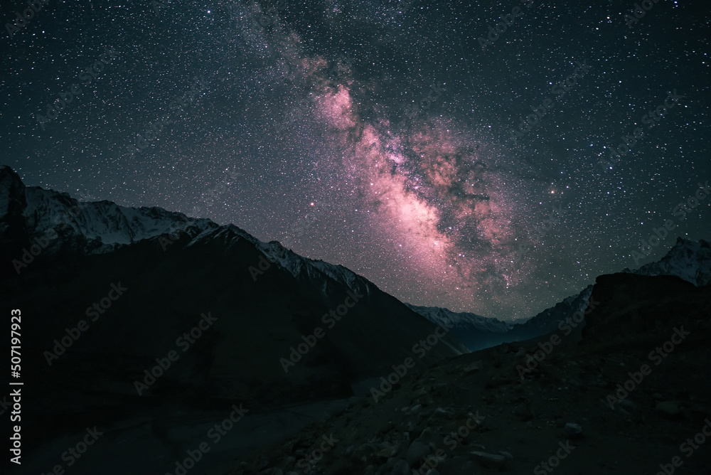 The beauty of the Milky Way in the mountain of the rakaposhi of Hunza, Pakistan.