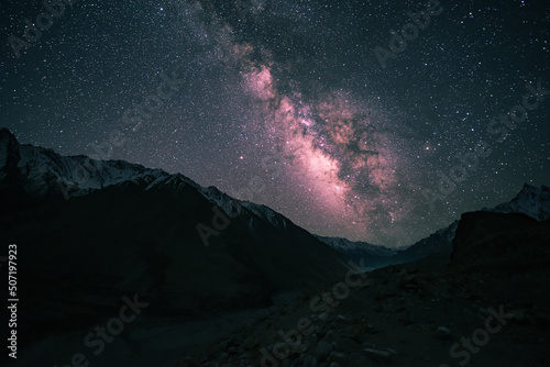 The beauty of the Milky Way in the mountain of the rakaposhi of Hunza, Pakistan. © Surachai