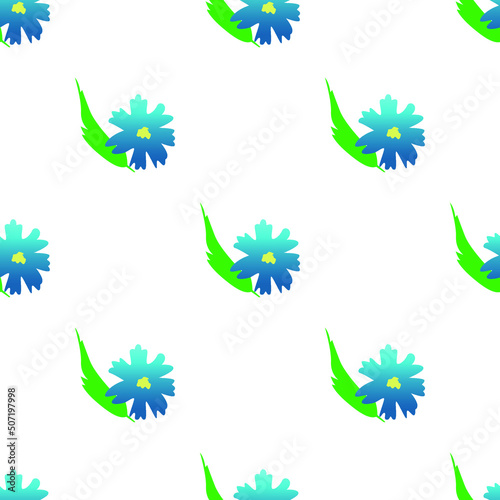 Beautiful blue flower with leaves isolated on white background is in Seamless pattern - vector illustration