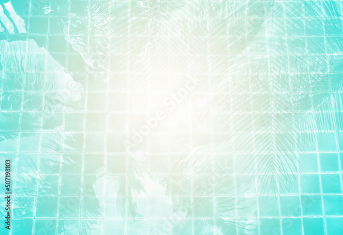 Abstract summer concept background, Coconut tree shadow on swimming pool water, tropical concept background, outdoor day light