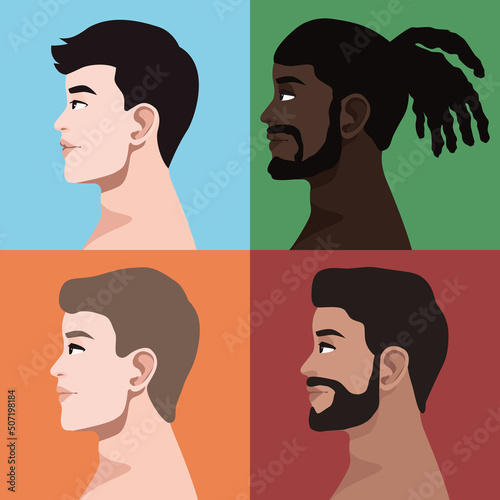 four male faces profiles