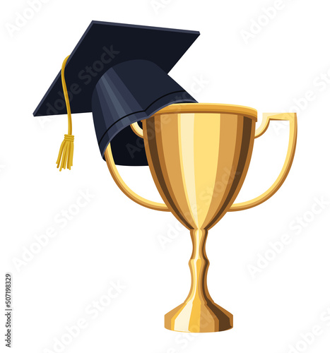 graduation hat in trophy