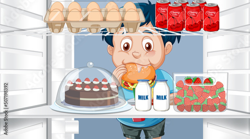 Boy looking foods in fridge