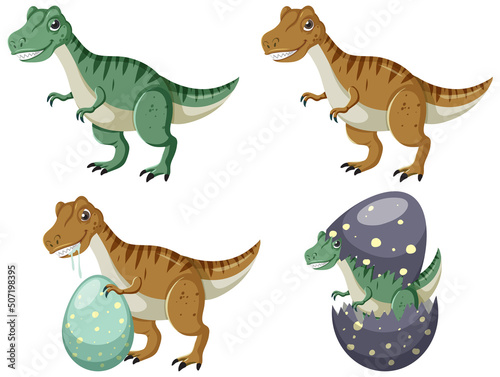 Set of cute dinosaur cartoon characters