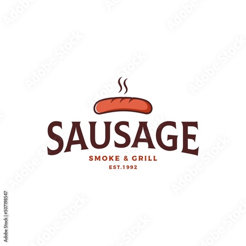 Hot sausage vintage logo design vector illustration