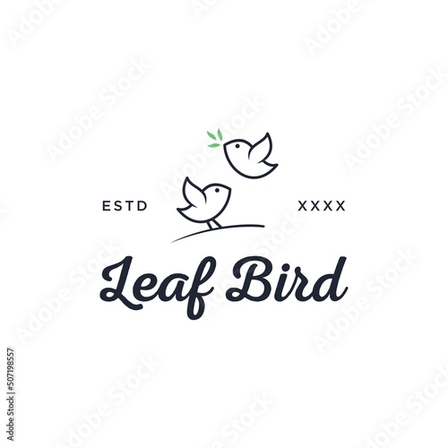 Leaf bird line logo design vector illustration