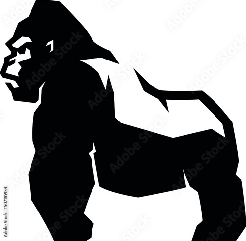 Edgy Simple Illustration Side View of Silver Gorilla Standing