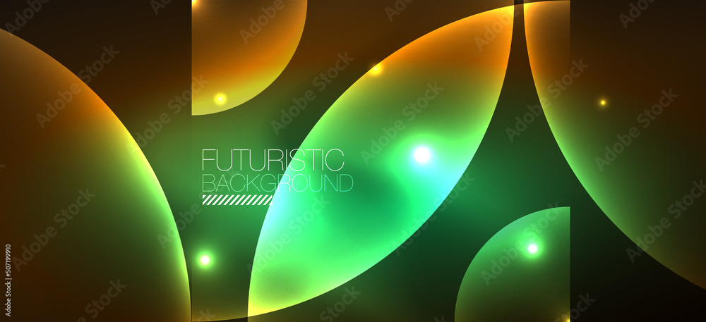 Abstract background with neon glowing light effects. Round shapes ...
