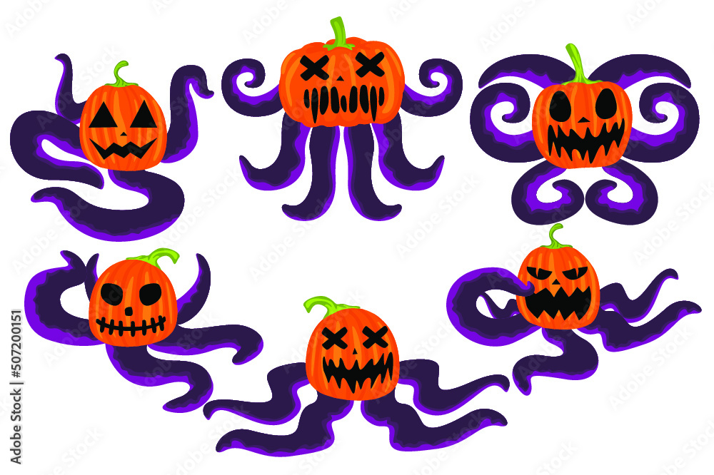 set of halloween Pumpkin tentacle monster set of halloween Pumpkin tentacle monster