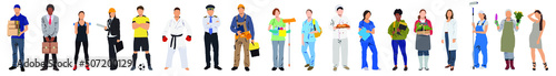 vector illustration of group of professional standing in a row